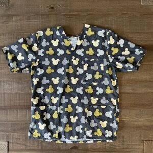 Disney Gray and Yellow Mickey Mouse Scrub Top